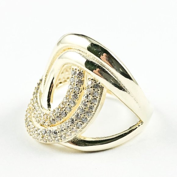 Elegant Swirl Style CZ Gold Tone Silver Ring - Picture 3 of 3